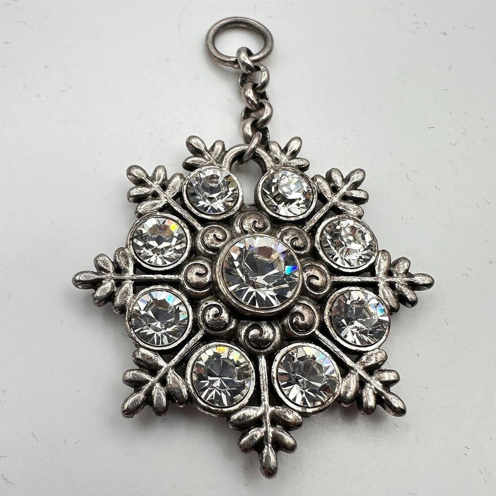 Vintage Y2K Silver Tone Snowflake Pendant Clear Rhinestone Women's Jewelry